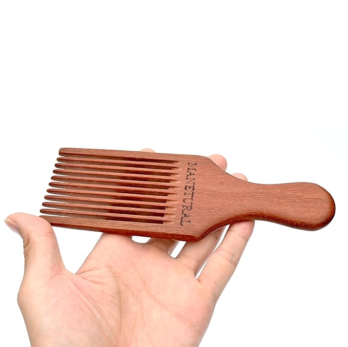 Beard Pick for Men 7" Handmade Afro Hair Comb - Wooden Grooming Tool for Men, Women with Wavy, Kinky, Curly Hair - Anti-Static Styling Precision"