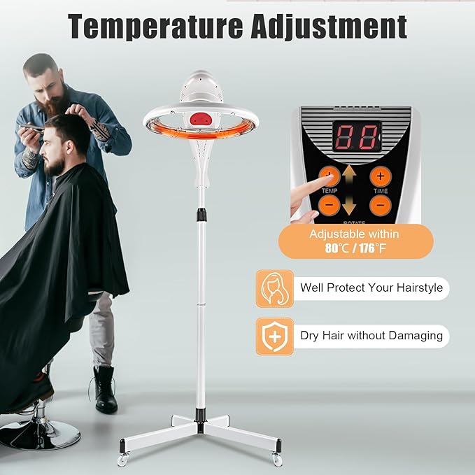 3-in-1 Orbital Rotating Hair Processor - 950W Infrared Hooded Dryer Steamer with with Adjustable Height and Wheels for Perm Styling, Hair Care Station for Salon Home Use