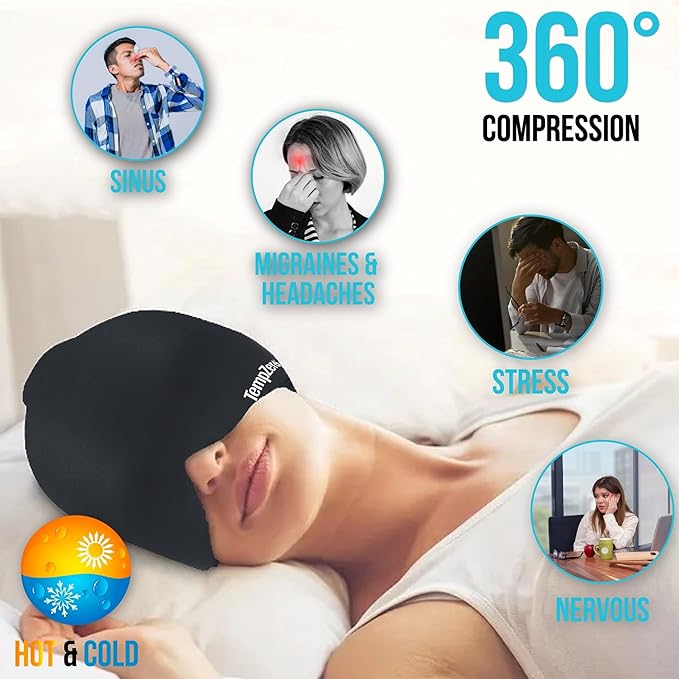 TEMP ZERO Migraine Relief Cold Cap, 360 Compression, Hot & Cold Recovery, Hangover Headache Cap, Tension & Stress Relief, Long-Lasting