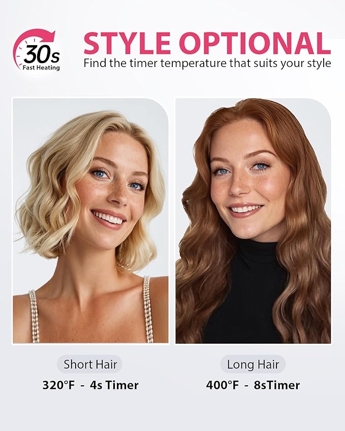 NOVUS 1.25 Inch Curling Iron,Hair Crimper- Beach Wave Hair Waver with Anti-Scald & Negative Ion Technology, Hair Crimper Ceramic Barrel for Tangle-Free Waves on All Hair Types, Pink