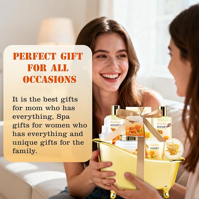 Christmas Gifts for Women Bath & Body Gift Set, Luxury Home Spa Bath Gift Basket, Honey Almond Scented Bath Set, Pamper Gifts Birthday gifts & Teens, Spa Kit Gift, Home Spa Gifts for Men Dad