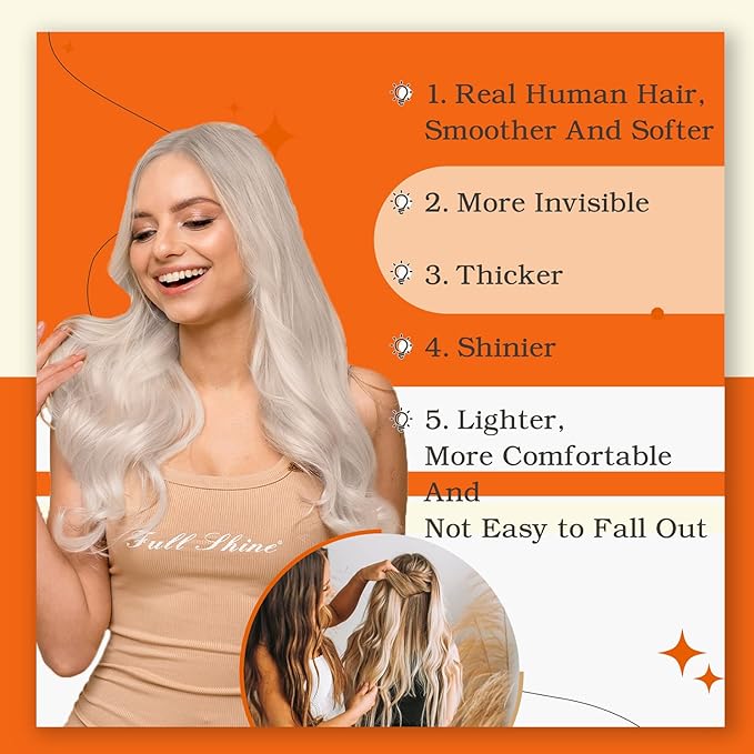Full Shine Tape in Hair Extensions Seamless Hair Extensions Tape in Color 1000 Blonde Glue on Straight Real Remy Human Extension 30Gram 10 Inch Blonde PU Tapes Extension for Women 20Pcs Add Volume