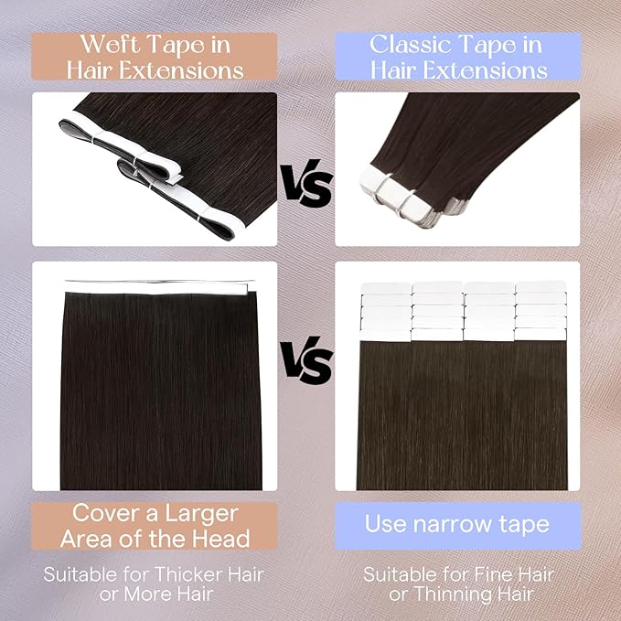Full Shine Tape in Hair Extensions Human Hair Color 2 Dark Brown Wide Long Genius Weft Tape in Hair Extensions 18Inch One Piece Seamless Invisible Extension 50G for Women Add Volume for A Full Head