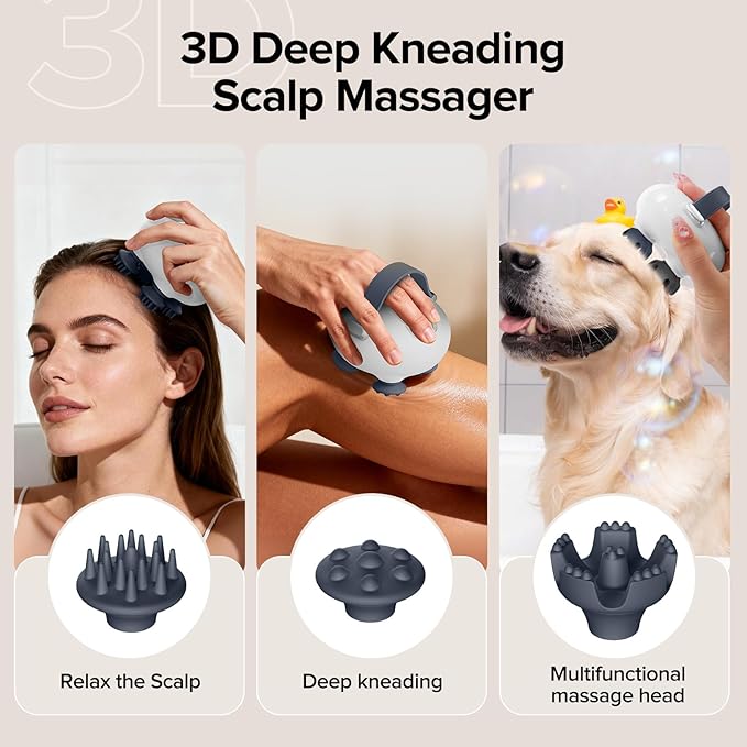Scalp Massager, Head Massager Scalp, Tangle Resistant Design, 3 Massage Speed, Portable Head Massager, Hair Massagers with 12 Detachable Claws A Ideal Gift for Your Wife, Mom, Husband, Dad