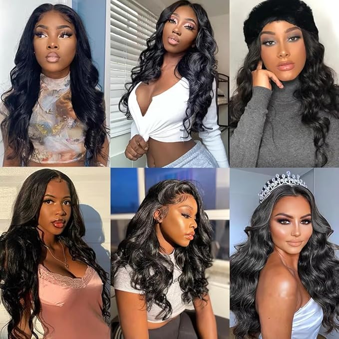28 30 32 Inch Color 1B Body Wave Bundles Natural Black Human Hair Bundles Niegmeag Brazilian Virgin Remy Hair Extensions Double Weft Soft and Silky Body Wave Bundle Hair Weave