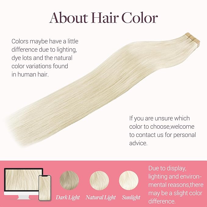 GOO GOO Tape in Hair Extensions Human Hair, 60A Platinum Blonde, 12inch 40g 20pcs, Skin Weft Seamless Invisible, Silky Straight with Thick Ends, Remy Human Hair