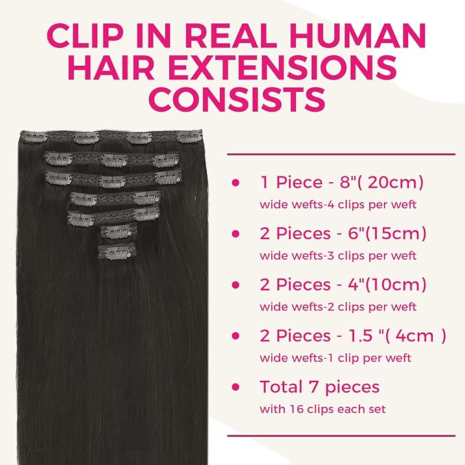 Lashey Clip in Hair Extensions Human Hair, 7pcs 120g #1B Natural Black Hair, 24 Inch Clip in Hair Extensions Real Human Hair Long Straight Clip Ins for Black Women