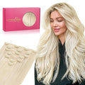 WENNALIFE Seamless Clip In Hair Extensions Human Hair, 16 Inch 130g 7pcs Platinum Blonde Real Hair Extensions Clip in Human Hair Invisible PU Skin Weft Natural Remy Human Hair Extensions