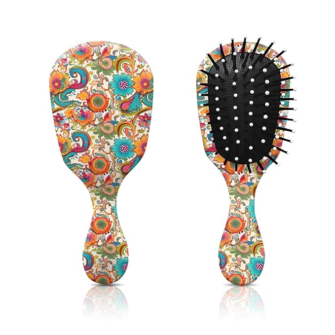 Mini Hair Brush,Cute Detangling Travel Hair Brush,Soft Bristles for Effortless Tangle Removal,Detangler Hairbrush for Women Men Boys Girls Kids Wet Dry All Hair Types (Colorful Bohemian Flowers, Mini)