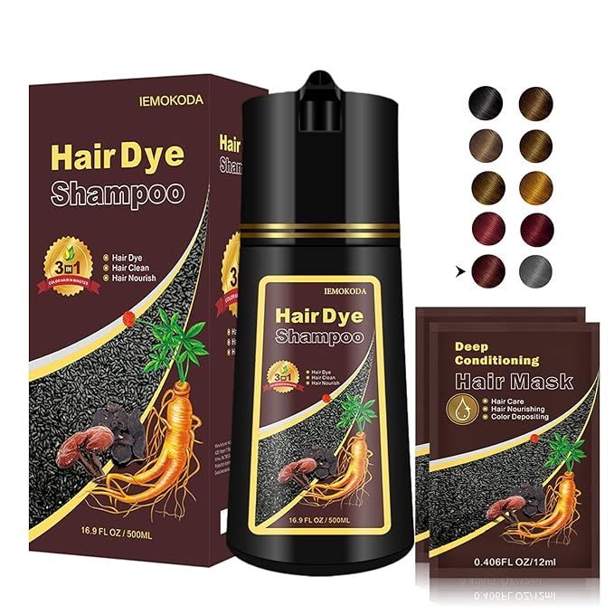 Red Hair Dye Shampoo 3 in 1, Semi-Permanent Burgundy Hair Dye, Covers Grays in Minutes, Instant Hair Color Shampoo for Women Men, Champu Para Canas, Burgundy Dye Easy to Use 16.90 Fl Oz