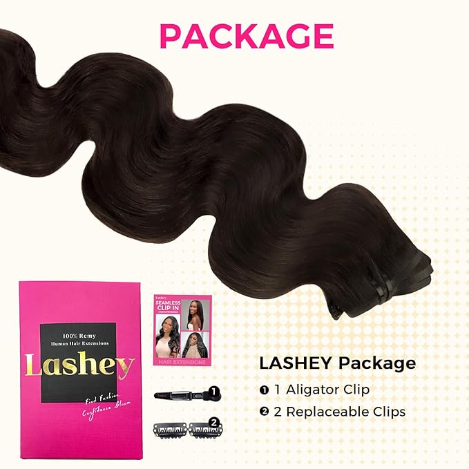 Lashey Seamless Clip in Hair Extensions Human Hair #2 Dark Brown Body Wave Clip in Extensions Real Human Hair 7pcs 110g 16 Inch PU Weft Natural Hair Extensions for Women