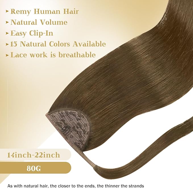 Ve Sunny Hair Extensions Ponytail Real Human Hair Wrap Around Clip in Ponytail Hair Extensions Straight Extensions Human Hair for Women Light Ash Brown 18inch 80G