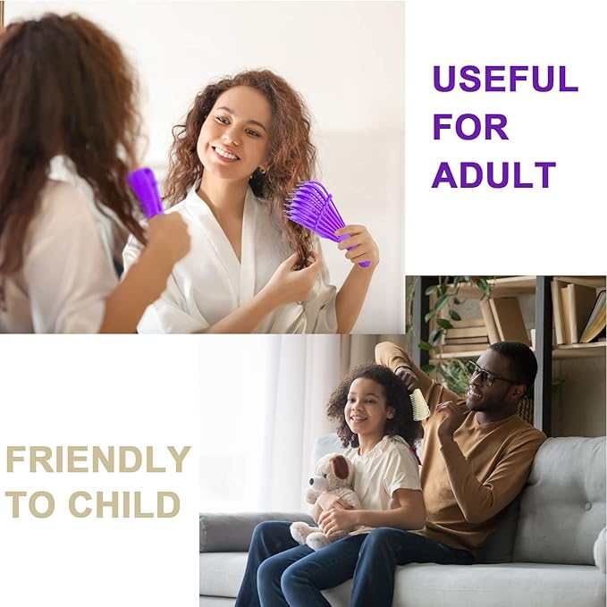 2 Pieces Detangling Brush for Afro America/African Hair Textured 3a to 4c Kinky Wavy/Curly/Coily/Wet/Dry/Oil/Thick/Long Hair, Knots Detangler Easy to Clean (Beige, Purple)