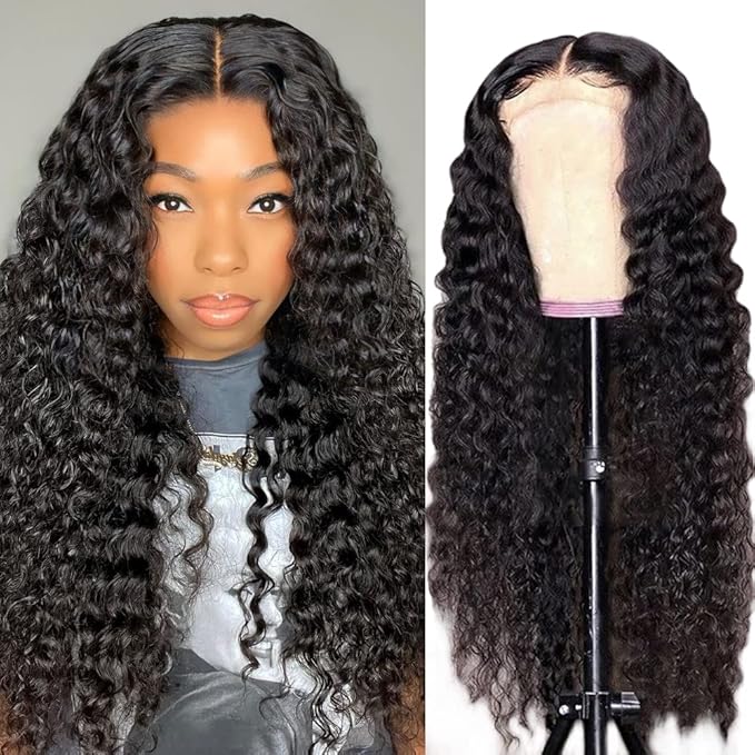 bangjazz Water Wave Lace Front Wigs Human Hair Brazilian 180% Density Virgin Hair Wear and Go Glueless Wig 4X4 Lace Closure Wigs for Black Women Pre Plucked with Baby Hair Natural Color 26 Inch
