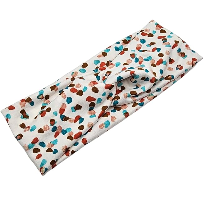 Soft Stretchy Headband, 3-in-1 Versatile Twist Style, One-Piece (Teal/Rustic Dots on White, Adult)