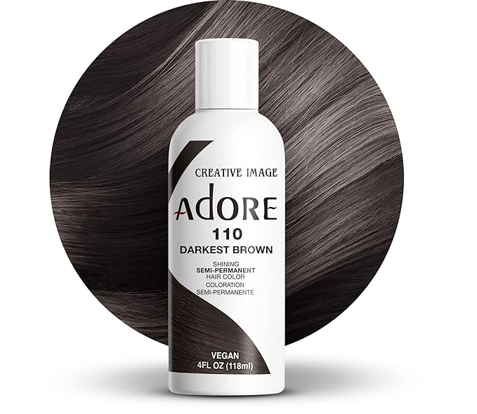 Adore Semi Permanent Hair Color (110 Darkest Brown) | Vegan & Cruelty-Free Brown Hair Dye | No Ammonia, No Peroxide, No Alcohol | 4 Fl Oz (Pack of 1)