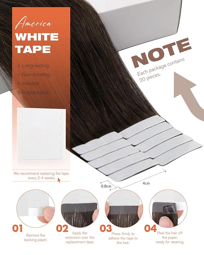 Sunny Hair Tape in Hair Extensions,Dark Brown Tape in Hair Extensions Human Hair Invisible Remy Human Hair Tape in Extensions 28 inch 20Pcs