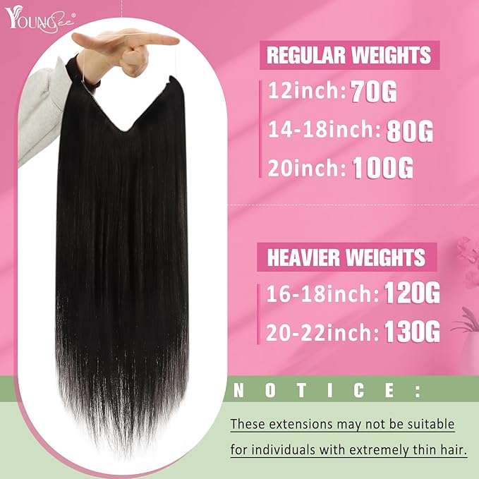 YoungSee 130G Dark Brown Wire Hair Extensions for Women Brown Invisible Wire Human Hair Extensions Darkest Human Hair Fish Line Long Straight Hair 22Inch