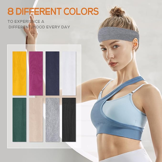 Workout Headbands for Women Non Slip - 8PCS Elastic Sport Head Bands for Women's Hair, Sweat Headband for Athletic Yoga Running Gym