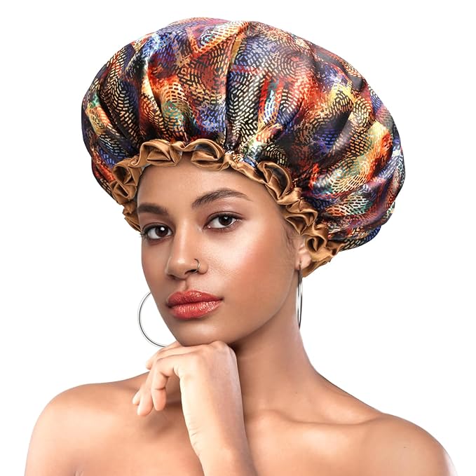 mikimini Shower cap for Women and Girls, Champagne,Mysterious,Romantic Petals, Large and Medium (Mysterious, Medium (Pack of 1))