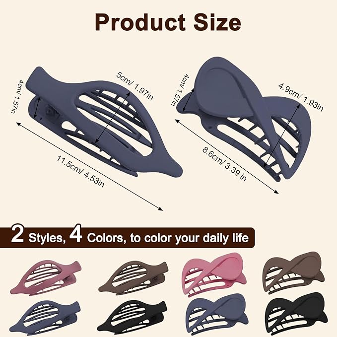 8PCS French Flat Hair Claw Clips for Women Colorful Duckbill Hair Clip for Thick& Thin Hair Fashion Matte Hair Claws 2 Styles