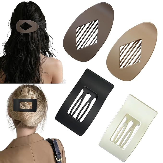 Flat Hair Clips,4PCS French Flat Hair Claw Clips for Women, Large Matte No-Slip Hair Clip, Duckbill Hair Clips for Thick and Thin Hair Strong Styling Hold Accessory