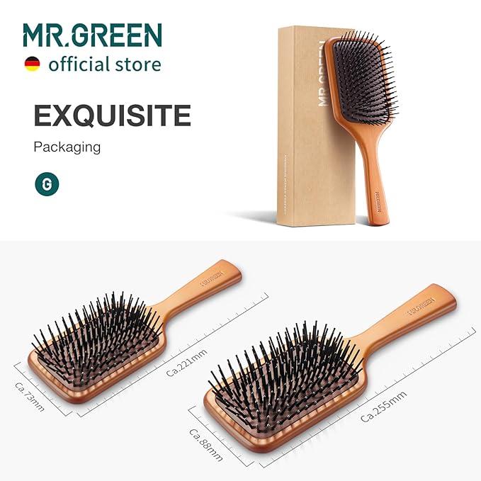 MR.GREEN Hair Brush Natural Maple Wide Board Massage Scalp Comb Air Cushion Anti-Static Detangle Brush For Curly Long Hair Both Women Men (Large)