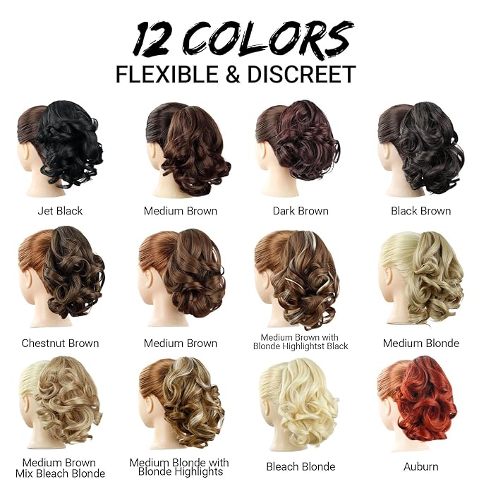 Black Ponytail Extension,9" Short Curly Wavy Claw Clip Pony tails Hair Extensions Natural Soft Synthetic Hairpiece for Women - Black Brown