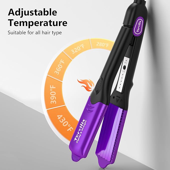 Terviiix Crimper Hair Iron with 4 Interchangeable Plates, Keratin & Argan Oil Infused Hair Crimper for Women, Volumizing Crimping Iron for Thin Fine Hair, 5 Heat Settings & 60 Mins Auto Off, Purple