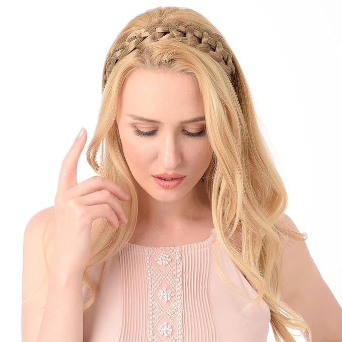 DIGUAN Hollow out Synthetic Hair Braided Headband Hairpiece Women Girl Beauty accessory for Women (Natural Black)