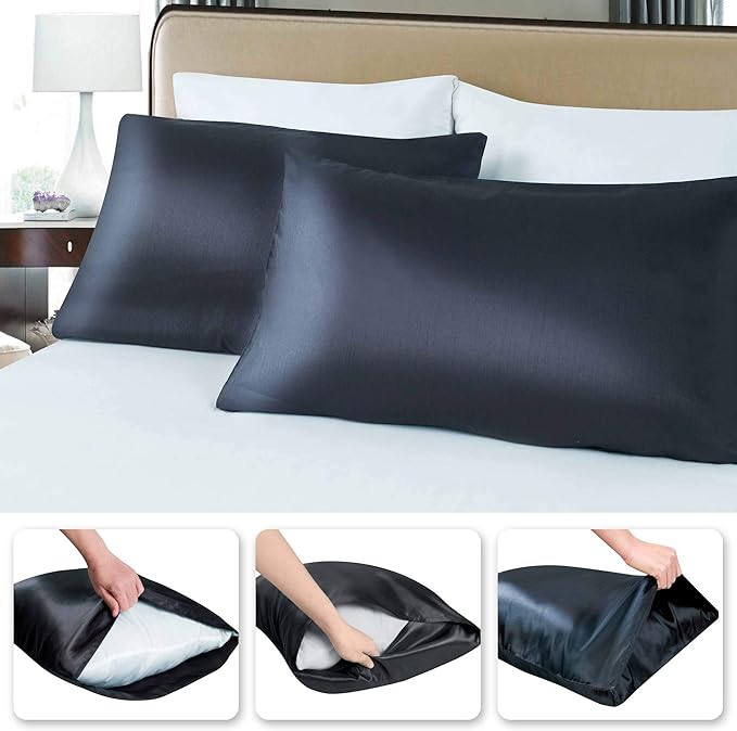Tyfitb Satin Pillowcase Set for Hair & Skin Care – Cooling, Hypoallergenic, Anti-Frizz, Wrinkle-Free – Soft, Luxurious Pillowcases with Envelope Closure – 2-Pack, King Size 20x36, Gift-Ready