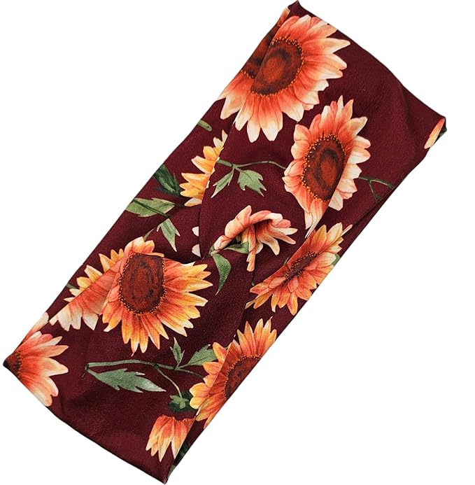 Soft Stretchy Headband, 3-in-1 Versatile Twist Style, One-Piece (Fall Sunflowers, Adult)