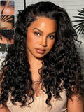 KLAIYI Bye Bye Slip™ Water Wave 7X5 Precut Lace Front Human Hair Wig Drawstring Glueless 3S Ready to Wear and Go Wig with Baby Hair Pre Plucked Bleached Bye Bye Knots Curly Wig 180%Density Full 18Inch