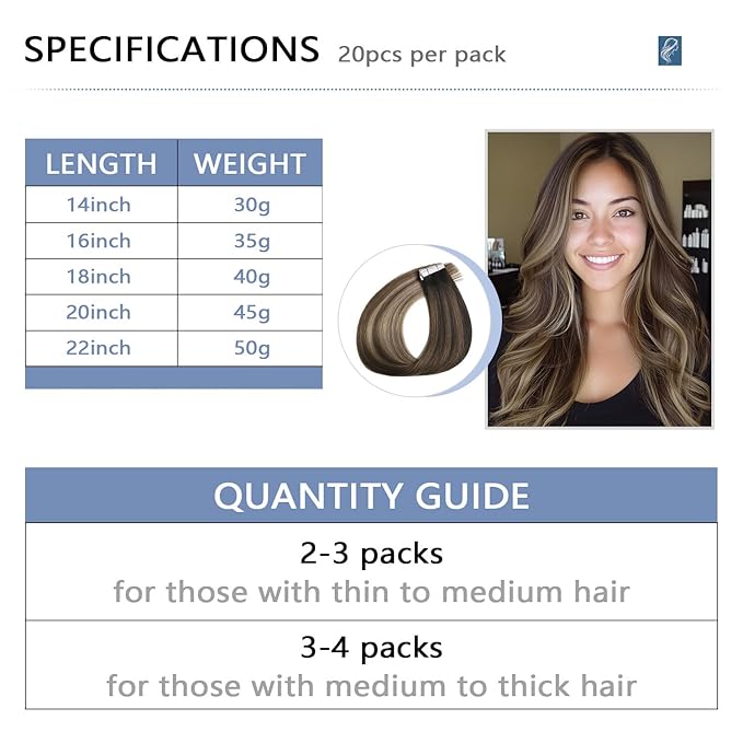 COOKAYU Invisible Tape in Hair Extensions Human Hair, Seamless Tape in Extensions Human Hair Injected Invisi Edge Extensions Dark Brown to Dirty Blonde 22Inch 50g 20pcs/pack