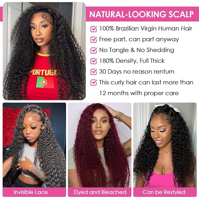 CYNOSURE Lace Front Wigs Human Hair Pre Plucked Brazilian Kinky Curly Lace Frontal Wig with Baby Hair 9A Natural Hair Wigs for Black Women (30 Inch, Natural Black)