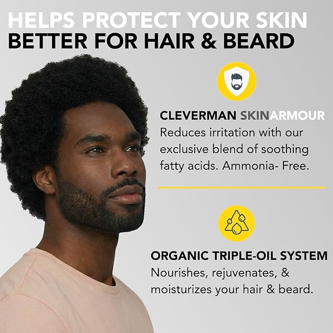 Reusable Hair & Beard Dye System for Men – Up to 5 Uses | 7-Minute Natural-Looking Gray Coverage | No-Drip Cream with SkinArmour® – Cleverman (Black for Black Men)