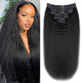 Kinky Straight Human Hair Clip in Extensions 120g Full Head Clip ins for Women 100% Unprocessed Brazilian Virgin Human Hair Yaki Straight Clip ins Remy Hair Natural Black 8Pcs 18Clips 26inch