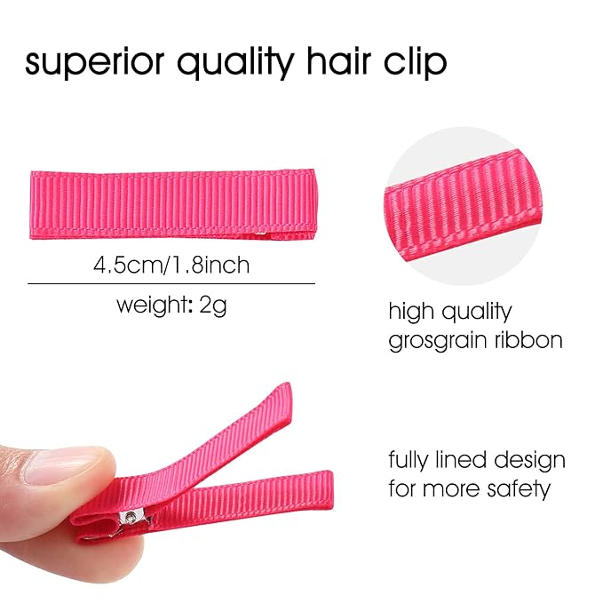 Cinaci 60 Pack/30 Pairs 5 CM 2 Inch Solid Plain Grosgrain Ribbon Cloth Fabric Covered Fully Lined DIY Metal Alligator Hair Clips Duckbill Barrettes Accessories for Baby Girls Toddlers Kids Teens