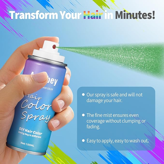 Halloween Hair Spray,Temporary Hair Color Spray for Women Kids Men,Washable Hairspray,Colored Hair Spray,Color Hairspray for Halloween,Party,Cosplay,Christmas Day (03#Green)