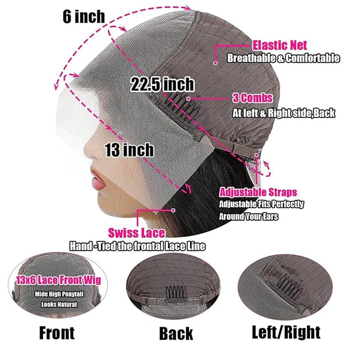 13x6 Body Wave Lace Front Wigs Human Hair 180 Density Body Wave Frontal Wigs Human Hair HD Lace 22 Inch Brazilian Virgin Human Hair Wigs for Black Women Glueless Pre Plucked with Baby Hair