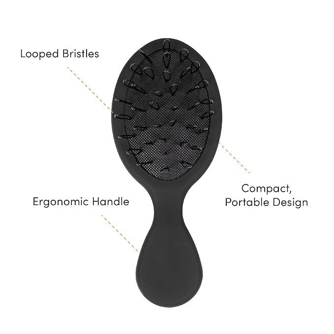The Hair Shop Mini Black Loop Brush - Salon Professional Grade with Matted Black & Ergonomic Travel Size Design- Small & Safe Detangler Tool for 100% Remy Human and Synthetic Hair Extensions and Wigs