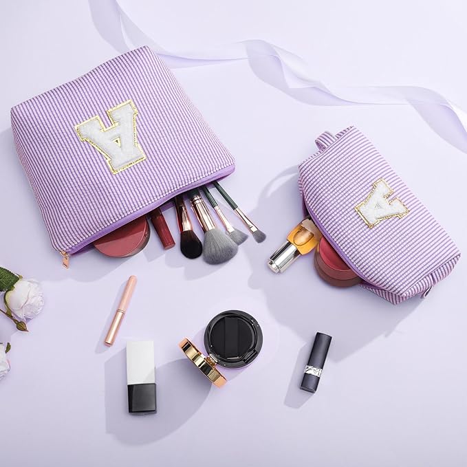 YOOLIFE Preppy Stuff for Teen Girls, Gifts for Teen Girls Birthday Gifts Idea for Mom Her | Personalized Cute Makeup Bag for Girlfriend | 21st Birthday Gifts for Her Makeup Pouch Monogram Makeup Bag J