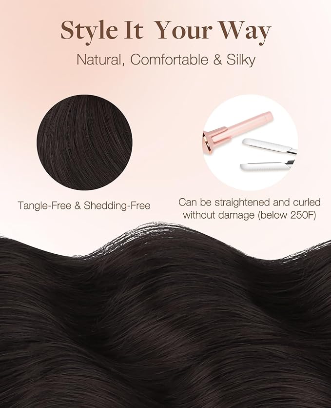 GOO GOO Invisi Edge Tape in Hair Extensions Human Hair, 2 Dark Brown 10pcs injected with 10pcs classical tape ins, 16inch 50g, Virgin Remy Hair, Natural Look