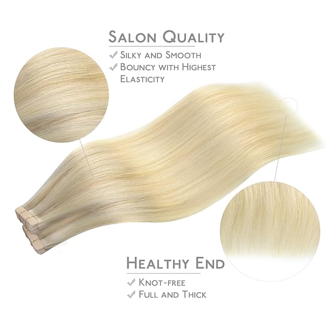 WENNALIFE Tape in Hair Extensions Human Hair, 40pcs 100g 24 inch Ombre Ash Blonde to Golden Blonde Balayage Platinum Blonde Hair Extensions Real Human Hair Invisible Straight Tape in Extensions