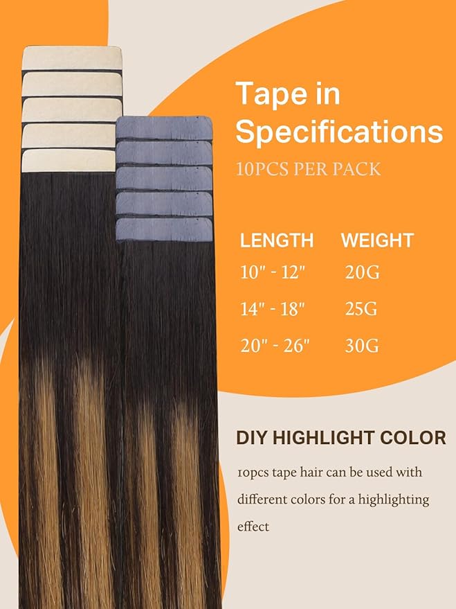 DOORES Human Hair Extensions Tape in, Balayage Dark Brown to Chestnut Brown Real Hair Extensions 10pcs 24 Inch 30g, Tape in Straight Natural Hair Extensions Skin Weft