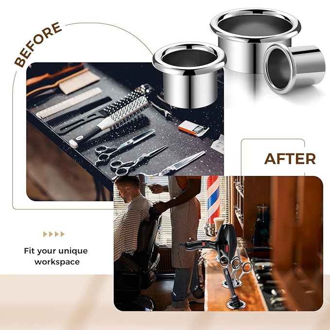 6 Pcs 3.0" 2.0" 1.5" Canister Hair Dryer Holder Insert Salon Station Stainless Steel Hot Iron Appliance Tube Hair Tool Holder Tube Organizer for Vanity Hairdresser Bathroom