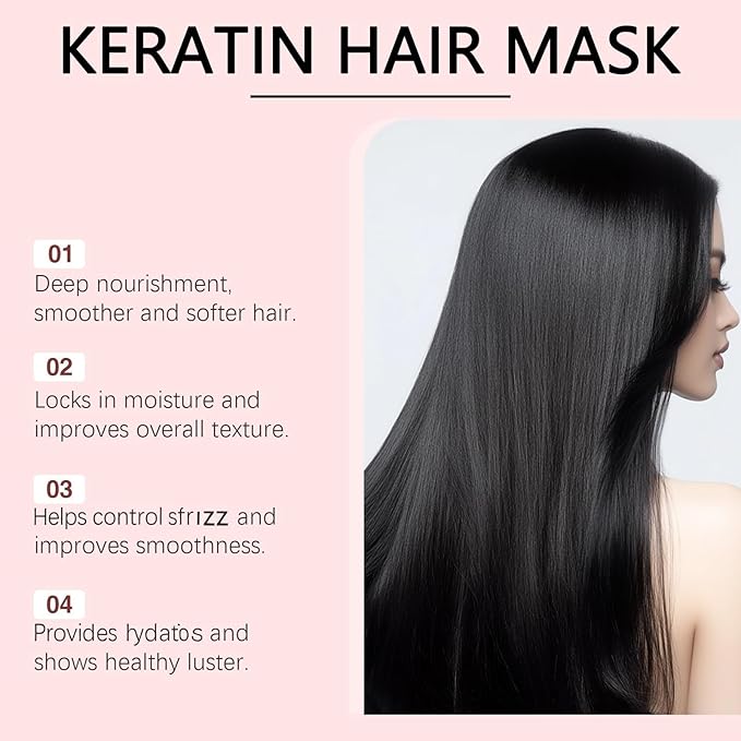 Keratin & Collagen Hair Mask for Dry Damaged Hair - Deep Repair Treatment with Hydrolyzed Keratin, Frizz Control & Split Ends Repair, Moisturizing Hair Care, 3.53 oz (2, pcs)