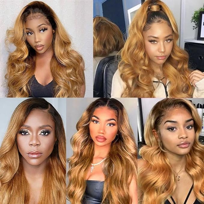 28 30 32 Inch Color 27 Bundles Human Hair Ombre Blonde Body Wave Bundle Niegmeag Virgin Remy Hair Extensions Double Weft 2 Tone Black and Honey Blonde Bundle Hair Weave