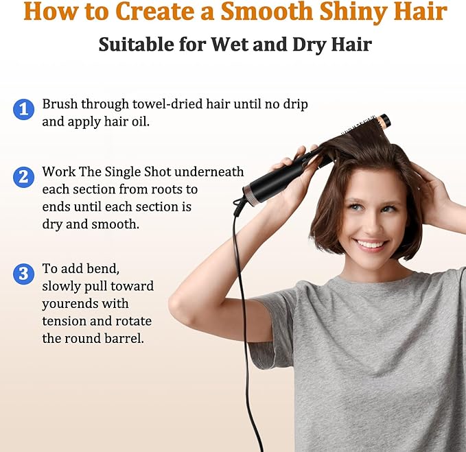 Round Hair Blow Dryer Brush - 1.2 Inch Ceramic Barrel Hair Dryer Brush for Short/Middle Hair, One Step Drying, Volumizing, Straightening and Styling, Negative Ionic Dryer Brush(Black-Brass, 1.2)