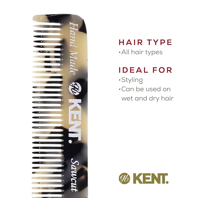 Kent 20T TW Handmade Folding Pocket Comb for Men, Fine Tooth Hair Comb Straightener for Everyday Grooming Styling Hair, Beard or Mustache, Use Dry or with Balms, Saw Cut Hand Polished, Made in England